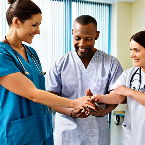 Home 6 **
"A diverse group of rehabilitation professionals (therapists, doctors) working collaboratively in a modern hospital rehabilitation ward, assisting patients with various disabilities. Focus on teamwork and positive patient interaction. Bright, hopeful atmosphere."
**