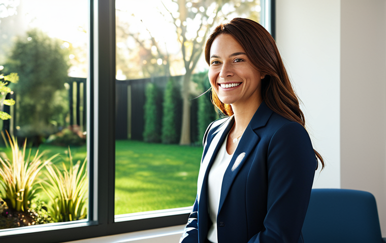 **

A professional female rehabilitation counselor in a modest blazer and slacks, smiling warmly while consulting with a patient in a bright, modern therapy office. Sunlight streams through a window overlooking a peaceful garden. Fully clothed, appropriate attire, safe for work, perfect anatomy, natural proportions, professional photography, high quality, family-friendly.

**