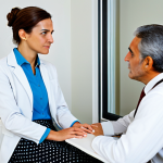 The Empathetic Counselor**

A rehabilitation counselor, fully clothed in professional attire (blouse and skirt or professional pantsuit), sits across from a patient in a brightly lit office in Madrid, Spain. The counselor is leaning forward, listening attentively with a warm and empathetic expression. The patient is casually dressed but fully clothed. The scene should evoke trust and understanding. Perfect anatomy, correct proportions, safe for work, appropriate content, professional, modest, family-friendly.

**