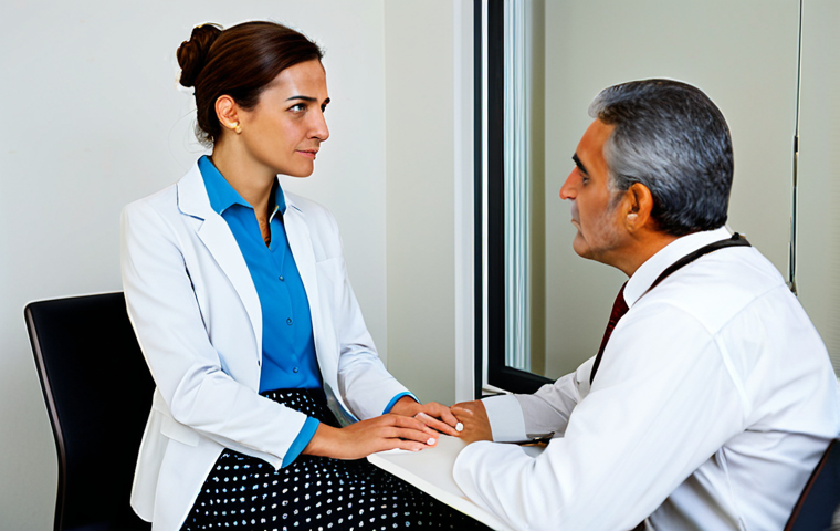 The Empathetic Counselor**

A rehabilitation counselor, fully clothed in professional attire (blouse and skirt or professional pantsuit), sits across from a patient in a brightly lit office in Madrid, Spain. The counselor is leaning forward, listening attentively with a warm and empathetic expression. The patient is casually dressed but fully clothed. The scene should evoke trust and understanding. Perfect anatomy, correct proportions, safe for work, appropriate content, professional, modest, family-friendly.

**
