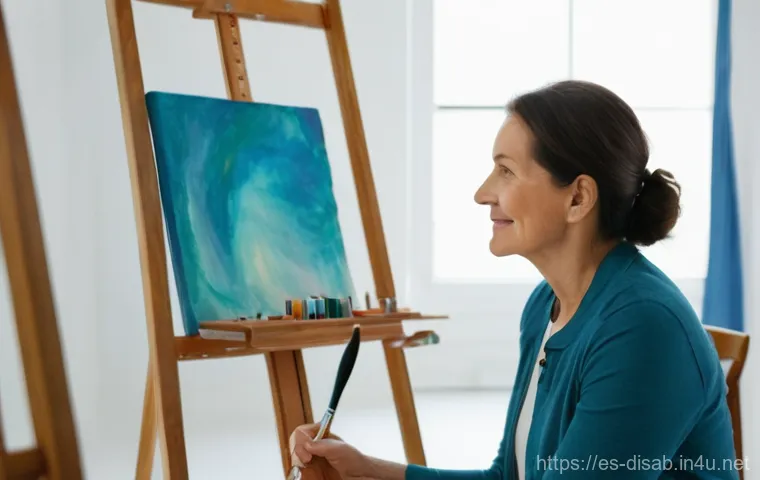 장애인재활상담사 상담 목표 달성 - **Prompt 1: "The Painter's Renewed Purpose"**
A heartfelt portrait of a middle-aged woman, perha...