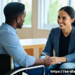 장애인재활상담사와 심리 안정법 - A compassionate female rehabilitation advisor, with a warm and encouraging expression, is engaging i...