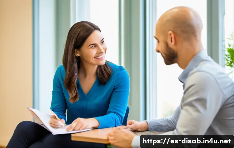 장애인재활상담사 자격증 준비 포럼 - **Prompt Title: Empathetic Connection in Rehabilitation Counseling**
**Image Prompt:** A warm, ...