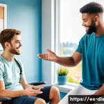 장애인재활상담사와 사회복지사의 차이점 - A compassionate rehabilitation counselor working closely with a young adult male patient who wears c...