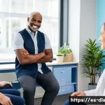 장애인재활상담사 전공 선택 이유 - A compassionate rehabilitation advisor engaging empathetically with a diverse group of adult patient...