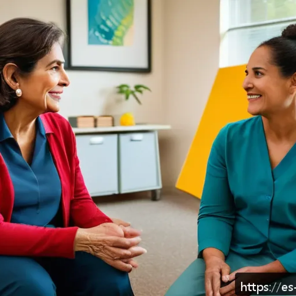 장애인재활상담사 상담 기술 워크숍 - A compassionate rehabilitation therapist engaging in active listening with a middle-aged Hispanic wo...